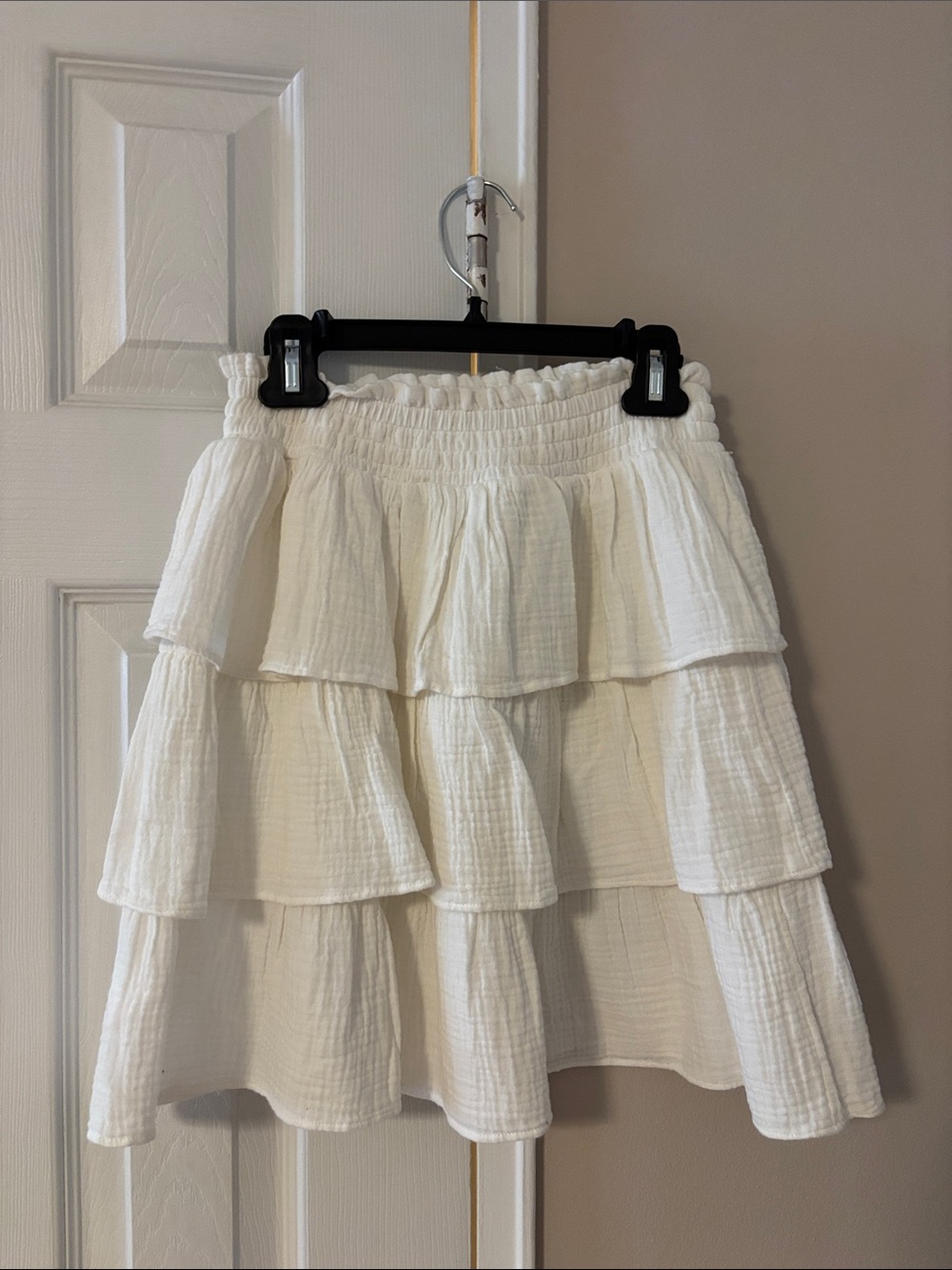 Express White Tiered Ruffle Skater Skirt